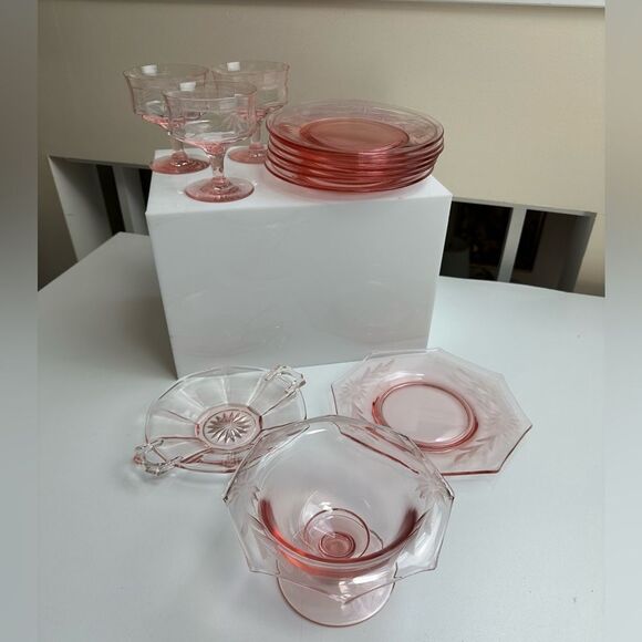 Various Vintage Pink Depression Glass Collection Plates, Dish, Serving Items - Picture 3 of 15